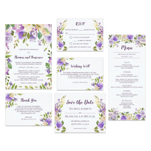 Lilac Watercolor Floral Wedding Invitation