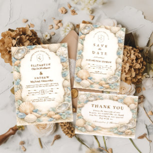 Neutral Beach Wreath Wedding Invitation