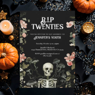 RIP Twenties Floral Skeleton 30th Birthday Party Invitation