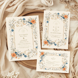 Boho Vintage Floral Fern Wedding Invitation