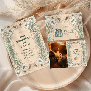 Wedding Floral Art Nouveau Enclosure Card