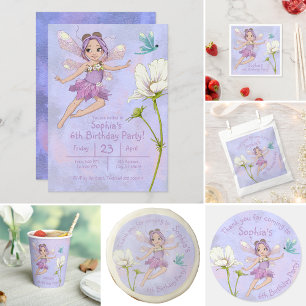 Cute Girly Whimsical Red Pink Dragonfly Birthday Invitation