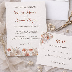 Terracotta Wildflower & Dried Palm Boho Wedding RSVP Card