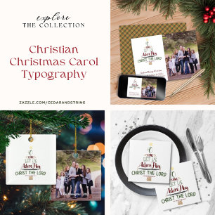 Christian Christmas Family Photo Typography Plaid Holiday Card