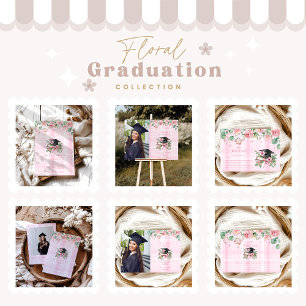 Elegant  Photo Pink Floral Graduation Invitation