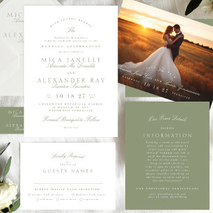 Classic Sage Green Names Photo QR Code Website Save The Date