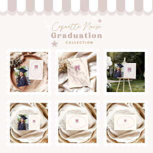  Photo  Coquette Pink Bow Nursing School Graduate Announcement