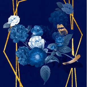 Blue & Gold Geometric Flora Wedding Shower Invite