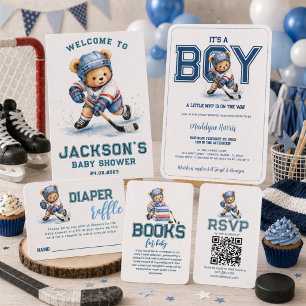 Hockey Teddy Bear Baby Shower QR Code RSVP  Encl Enclosure Card