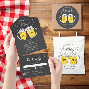 Love Is Brewing Hand Drawn Beer Glasses Wedding Classic Round Sticker