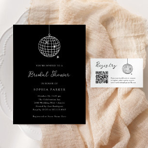 Any Colour Minimal Disco Ball   Black Bridal Showe Invitation