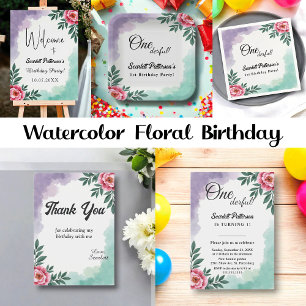 Elegant Rustic Watercolor Floral Boho Birthday Thank You Card
