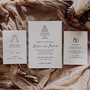 Hand Drawn Cake Doodle Modern Wedding Invitation