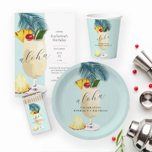 Aloha Green Pina Colada Cocktail Birthday Party Acrylic Invitations