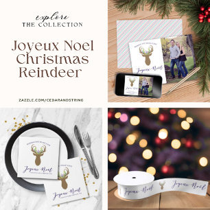 Boho French Christmas Reindeer Joyeaux Noel Photo Ceramic Tree Decoration