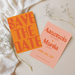 Retro Groovy 70s Orange Bold QR Wedding All In One Invitation