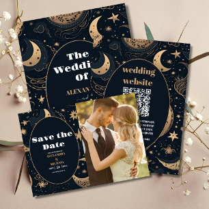 Midnight Blue Gold Celestial Wedding Invitation