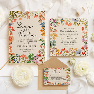 Boho Watercolor Garden of Wildflower Wedding Invitation