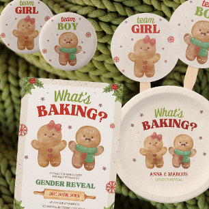 What's baking Christmas Gender Reveal Gingerbread Invitation