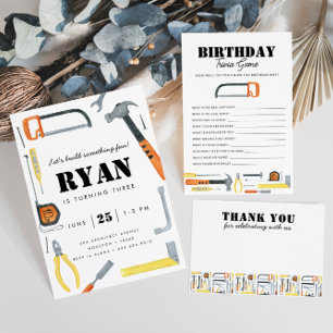 Boy's Construction Builder Birthday  Thank You Card