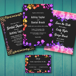 Elegant Neon Colours Roses Modern Floral Wedding Save The Date
