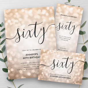 60th Birthday Menu Rose Gold Glitter Lights Invitation