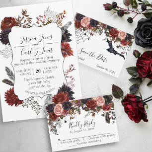 Watercolor Elegant Halloween Floral Boho Burgundy  Invitation