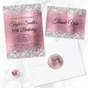 Faux Silver Glitter Pale Pink Foil Fancy Monogram Invitation