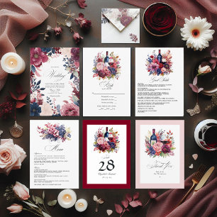 Burgundy, Navy & Blush Wine Tasting Guest Details Enclosure Card