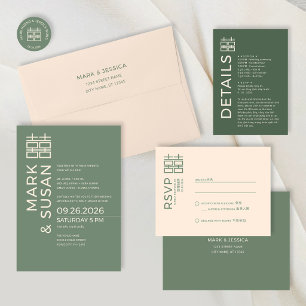 Modern Double Happiness Green Wedding Sticker