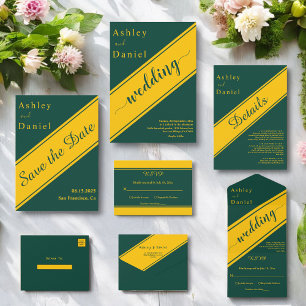 Elegant Modern Green And Gold Luxury Chic Wedding All In One Invitation