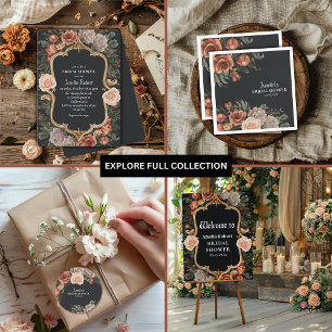 Black Gothic vintage Fall Bridal Shower  Thank You Card
