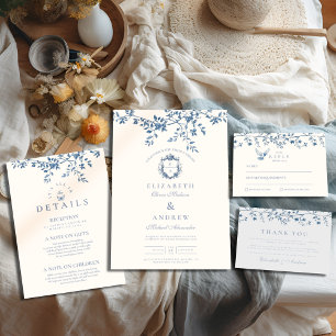Elegant French Vintage Blue Floral Wedding Enclosure Card