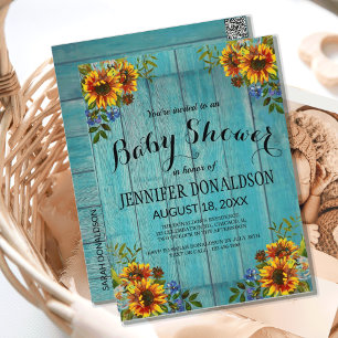 Rustic Blue Sunflower Baby Shower Invitation