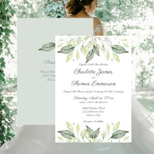 Elegant Watercolor Green Leaves Wedding Invitation