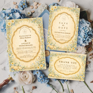 Vintage Seaside Garden Nautical Wedding Invitation