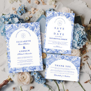 Timeless Blue White Porcelain Wedding Invitation