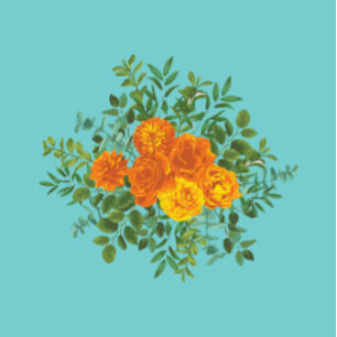 Orange Teal Aqua Peony Rose Floral Wedding Invitation
