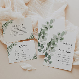 Sage Green Leaf Wedding Gold Border