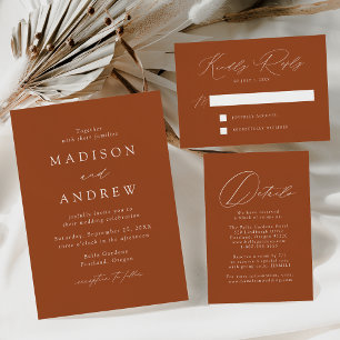 Modern Elegance Terracotta and Gold Wedding Foil Invitation Postcard