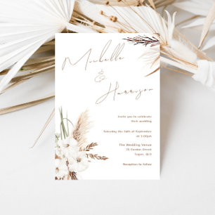 Bohemian White Floral Modern Spring/Fall Wedding Invitation