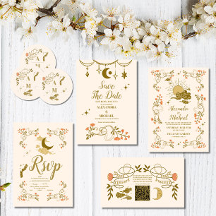 Photo Vintage Gold Mystical Botanical Wedding Save The Date