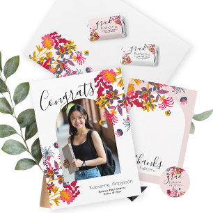 Modern Boho Floral Graduate Invite Return Address 