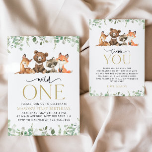 Woodland Animals, Forest, Wild One, First Birthday Invitation