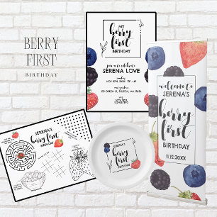 Berry First   1st Birthday   Strawberry   White Invitation