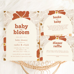 Retro Groovy Floral Arch Baby in Bloom   Boho Invitation