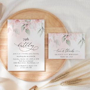 Blush Flowers, Pink Flowers, Boho, Birthday Invitation