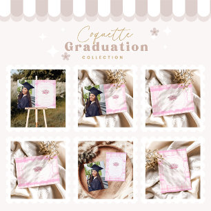 Photo Preppy Coquette Pink Bow Graduation Invitation