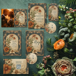 Vintage Bougainvillea  Art Nouveau Wedding Invitation
