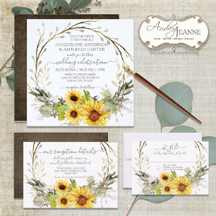 Rustic Rescheduled Wedding Script Sunflower Floral Invitation